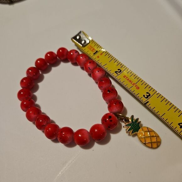 Red Beaded Bracelet with accent Pineapple Charm - Picture 3 of 4